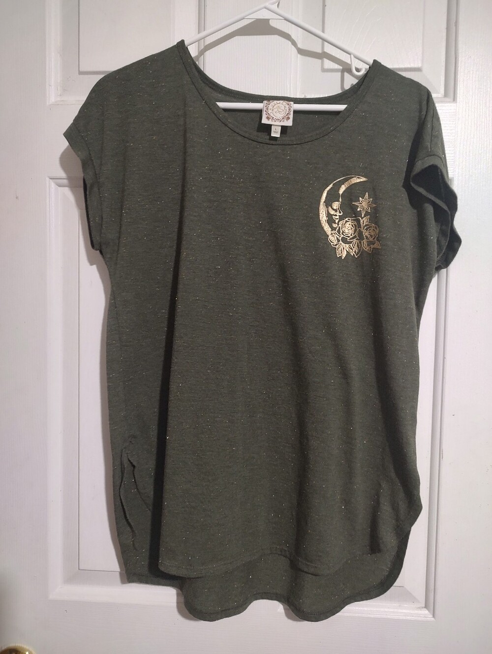 Tru Self Olive Green Short Sleeve Tee with Gold Moon Graphic